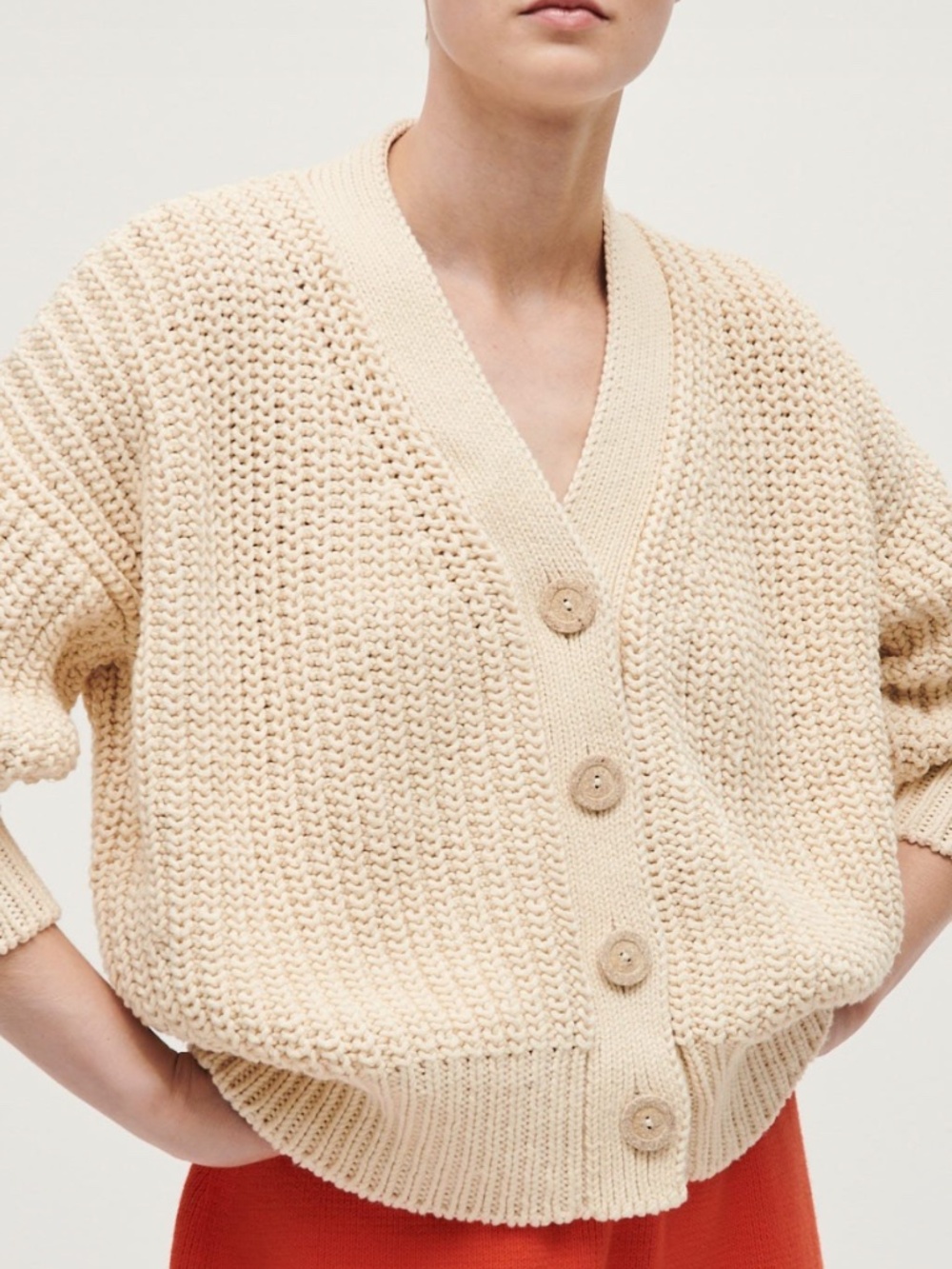 Babaá Cream Chunky Knit Button-Front Sweater
